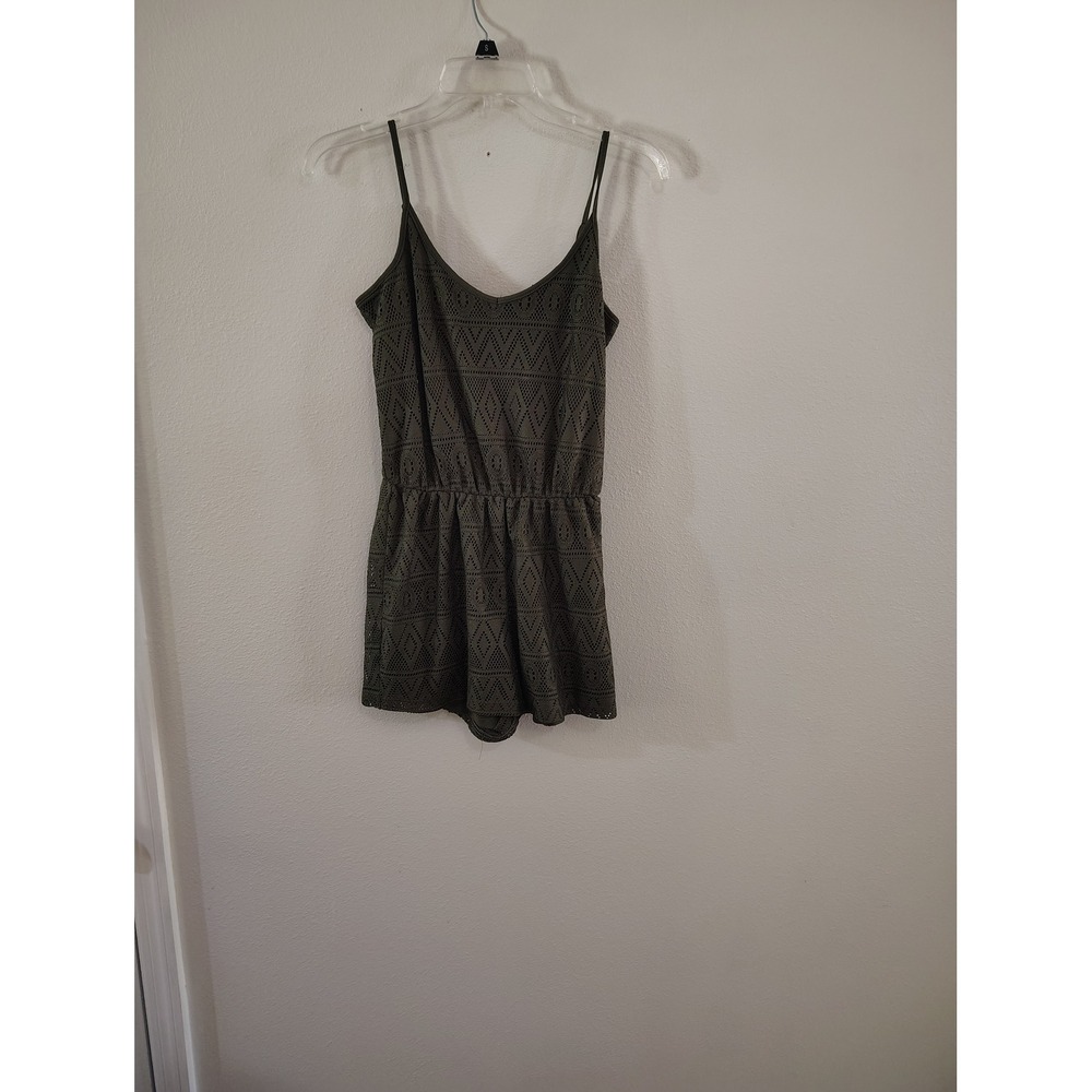 No Comment Women Olive Green‎ Crochet Lace Romper Spaghetti Strap Small J2722